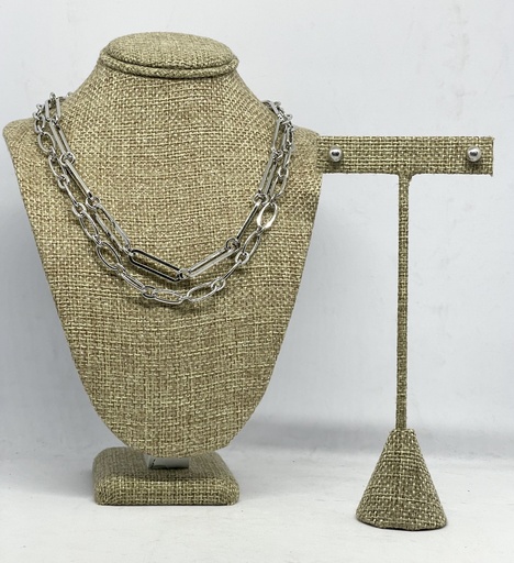 [51812] Juego de collar y aretes en metal plateado