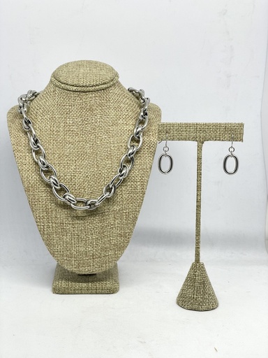 [51818] Juego de collar y aretes en metal plateado