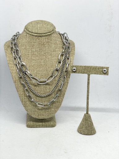 [51823] Juego de collar y aretes en metal plateado