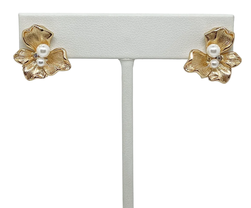 Aretes dorados de rodio de flor con brillantito-gallery-0
