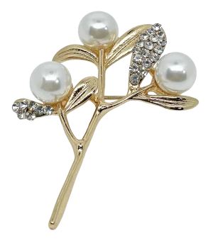 Prendedor con perlas blancas y brillantitos