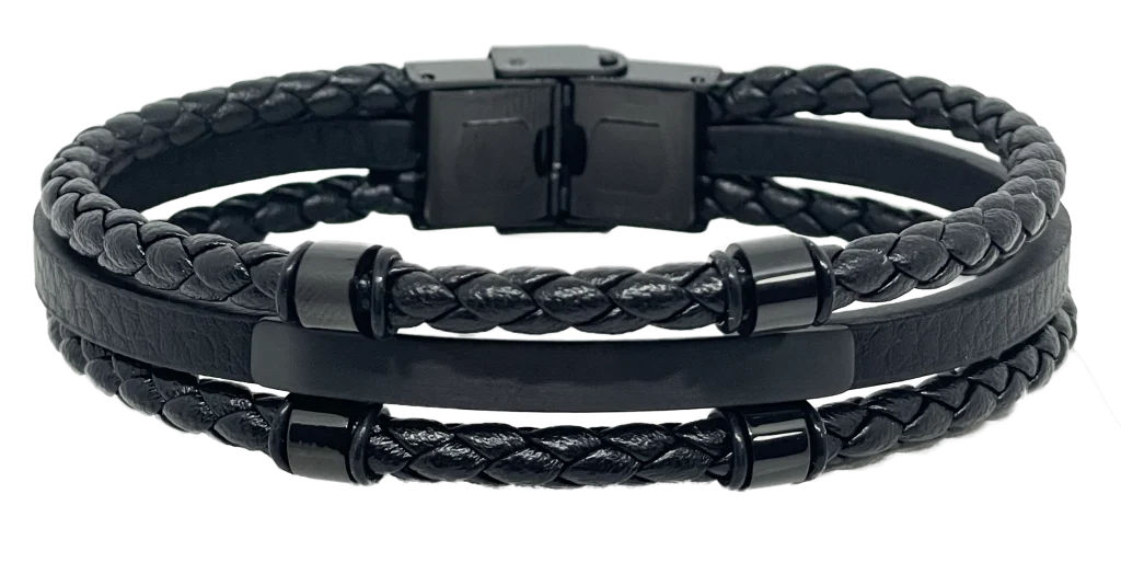 Pulsera negra de cuerina de tres hilos