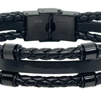 Pulsera negra de cuerina de tres hilos