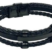 Pulsera negra de cuerina de tres hilos-gallery-0