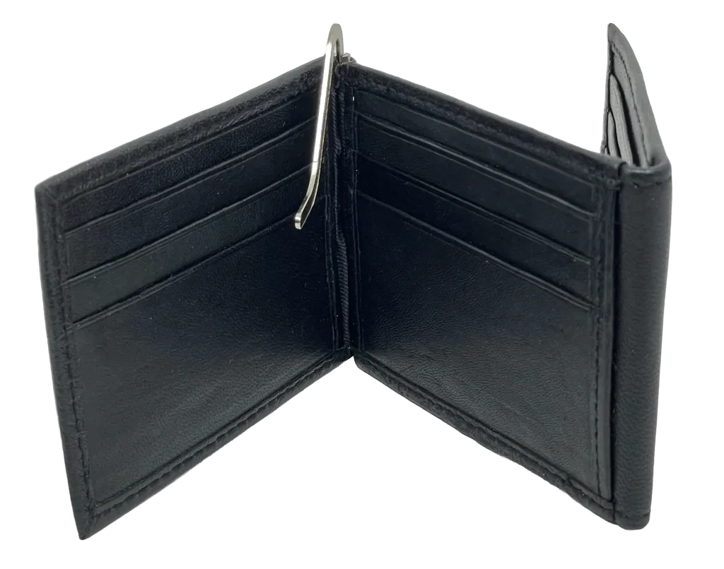 Tarjetero con money clip de cuero negro-gallery-0