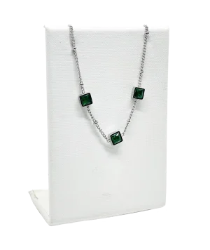 Cadena plateada de acero inoxidable con brillantitos verdes
