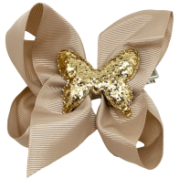 Moña con clip y mariposa dorada