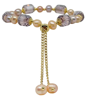 Pulsera ajustable con perlas lilas-gallery-0