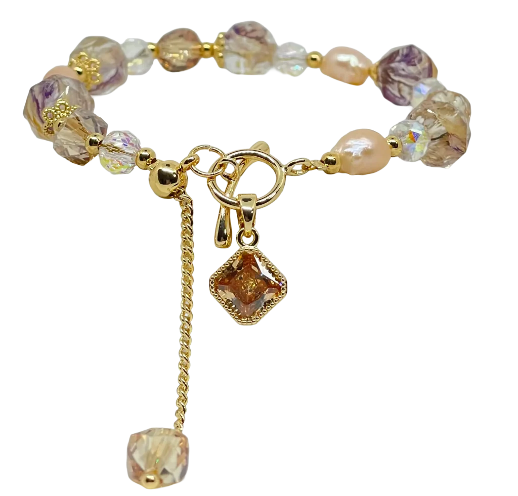 Pulsera ajustable con perlas rosadas-gallery-0