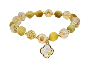 Pulsera elástica de vidrio con dije de trébol