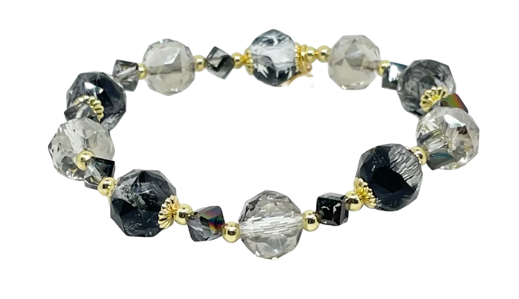 Pulsera elástica de vidrio negra-gallery-0