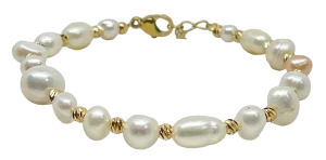 Rebajada-Pulsera dorada con perlas blancas