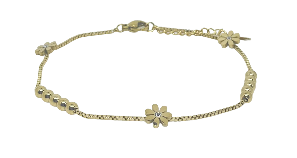 Tobillera de acero con dijes de flores