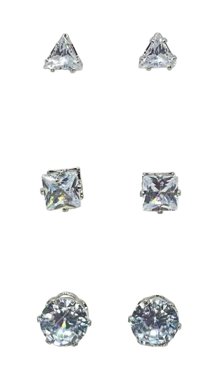 Arete de Zirconio x tres Plateado de Fantasía