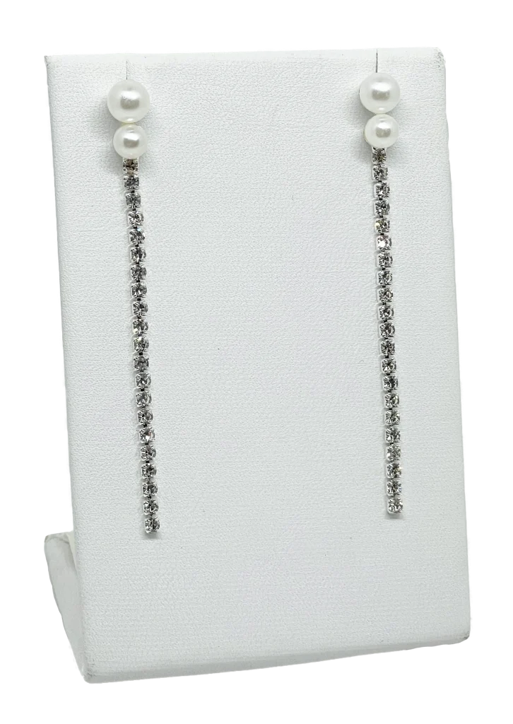 Aretes plateados con brillantitos 1.5x3cm