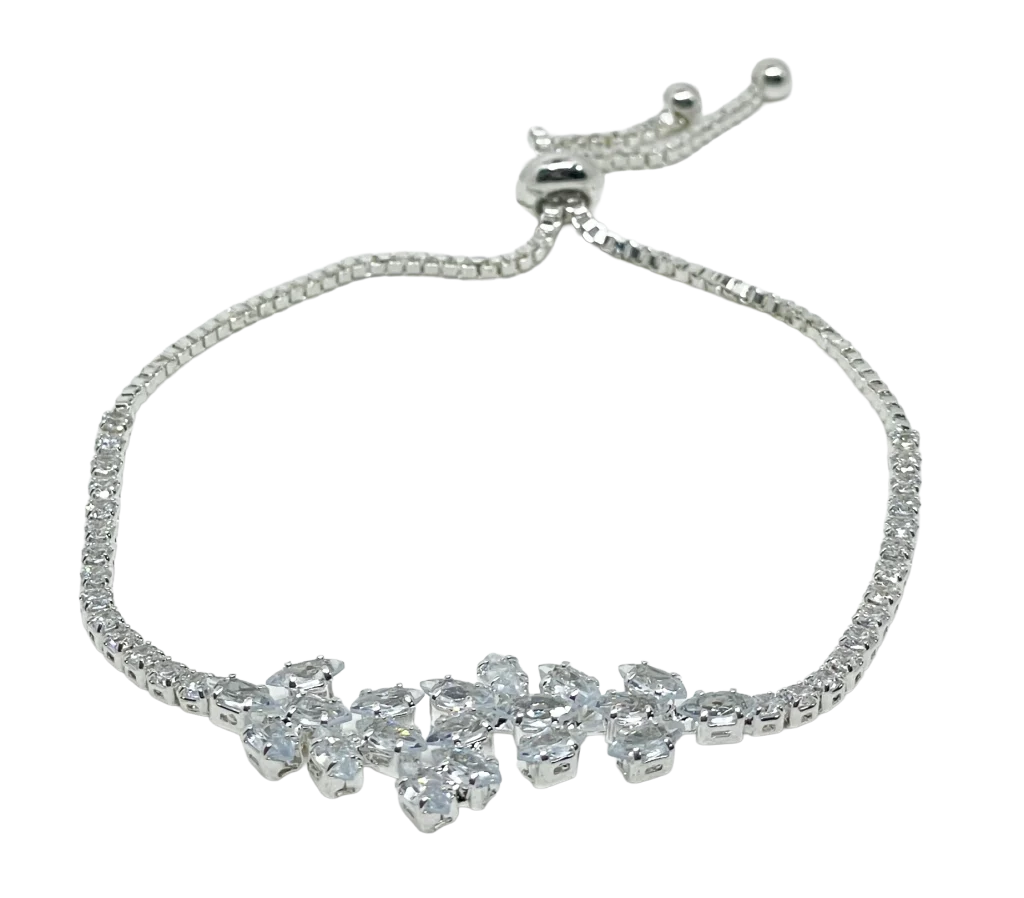 Pulsera plateada ajustable con brillantitos
