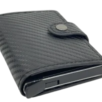 Tarjetero automático negro de cuerina RFID