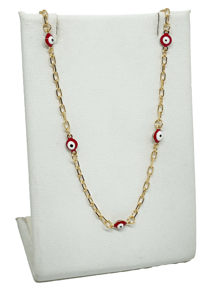Cadena dorado con rojo x 44 cm L. de ojo turco