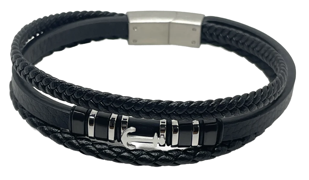Pulsera Negra de cuerina 3 hilos