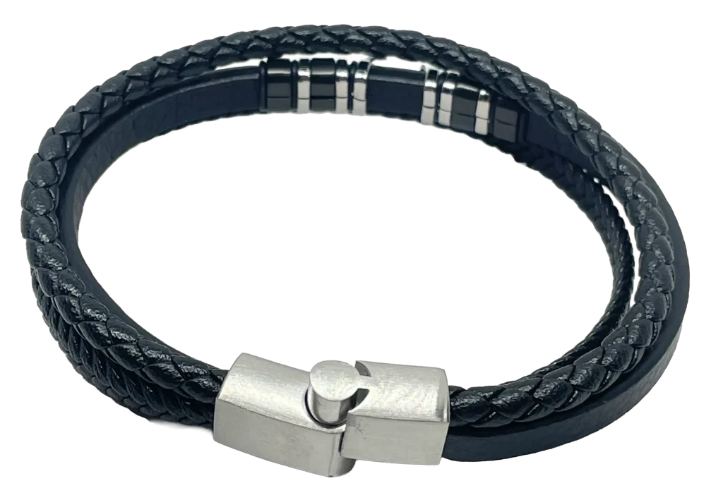 Pulsera Negra de cuerina 3 hilos-gallery-0