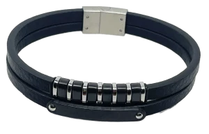 Pulsera negra de cuerina 2 hilos