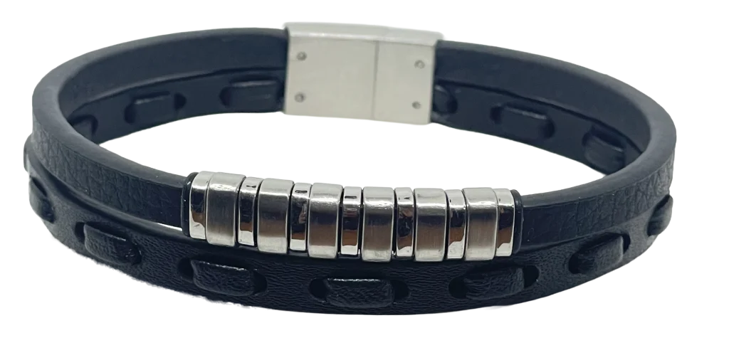 Pulsera negra de cuerina 2 hilos