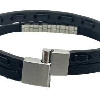Pulsera negra de cuerina 2 hilos-gallery-0