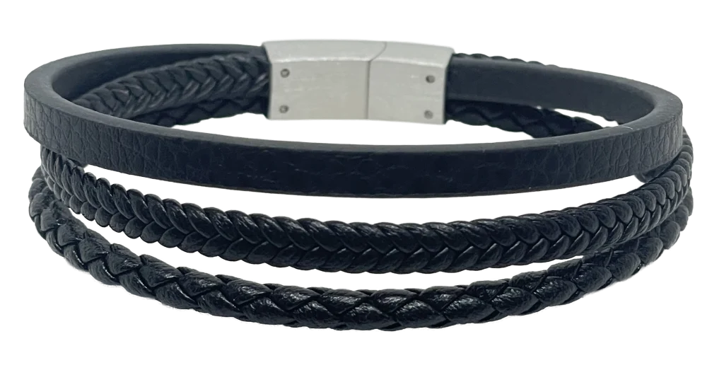 Pulsera negra de cuerina 3 hilos