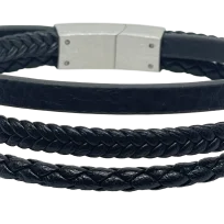Pulsera negra de cuerina 3 hilos