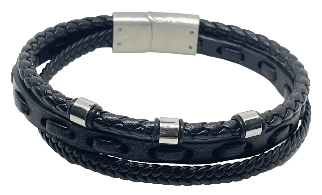 Pulsera negra de cuerina 3 hilos