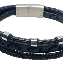 Pulsera negra de cuerina 3 hilos