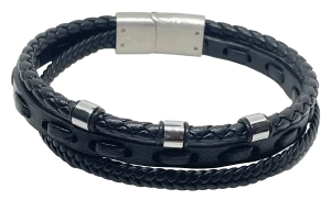 Pulsera negra de cuerina 3 hilos