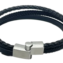 Pulsera negra de cuerina 3 hilos-gallery-0