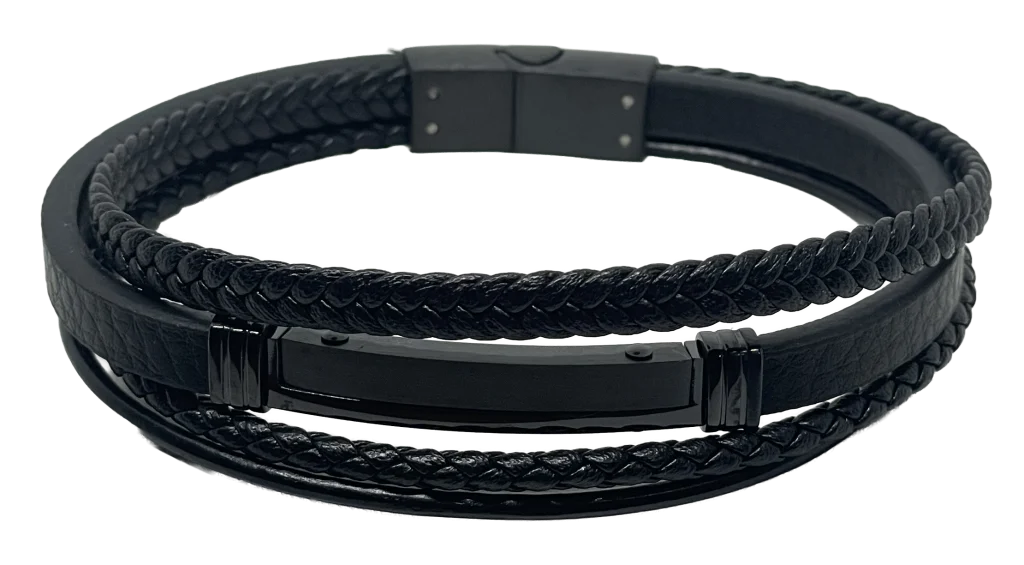 Pulsera negra de cuerina 4 hilos