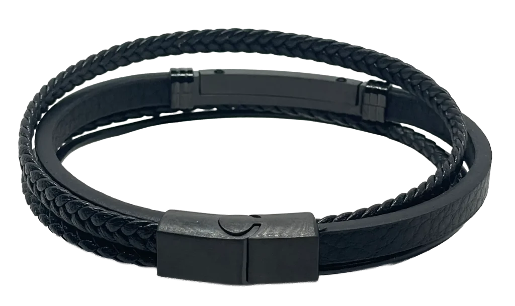 Pulsera negra de cuerina 4 hilos-gallery-0