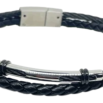 Pulsera negra de cuerina