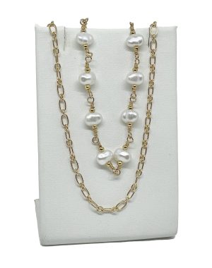 Collar dorado de 2 hilos con perlas