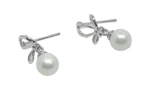 Aretes plateados de rodio con perla-gallery-0