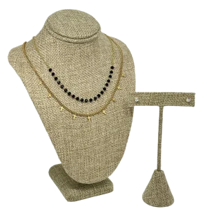 Set collar y aretes dorado doble de acero inoxidable 23.5cm